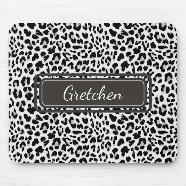 Chic Leopard Animal Print Black and Grey Mousepad (Front)