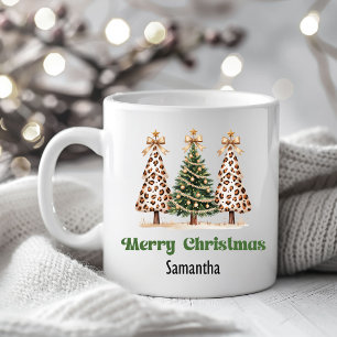 Chic Leopard Christmas Trees Custom Name Mug