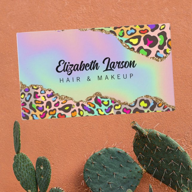 Chic Leopard Iridescent Holographic Hair Salon Business Card (Creator Uploaded)