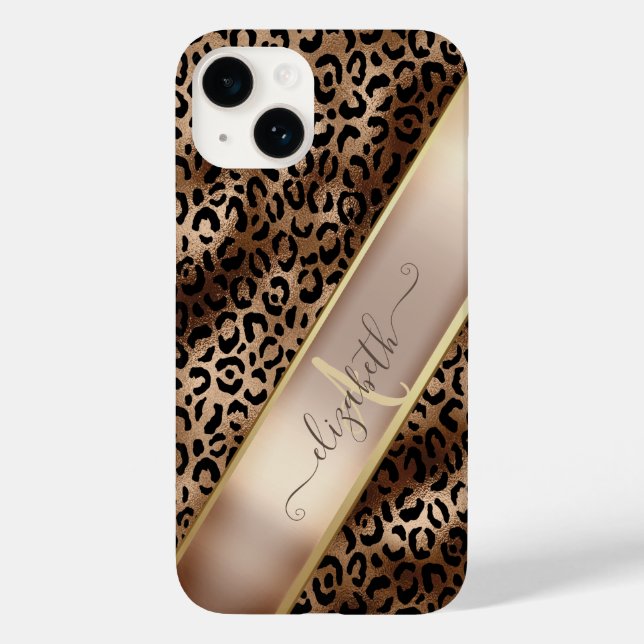 Chic Leopard Pattern Black Bronze Monogram      Case-Mate iPhone Case (Back)