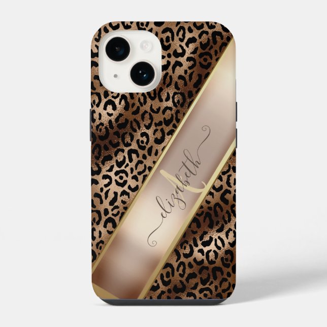 Chic Leopard Pattern Black Bronze Monogram      iPhone Case (Back)