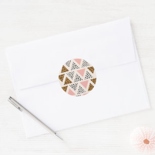 Chic Leopard & Pink Triangle Pattern Classic Round Sticker