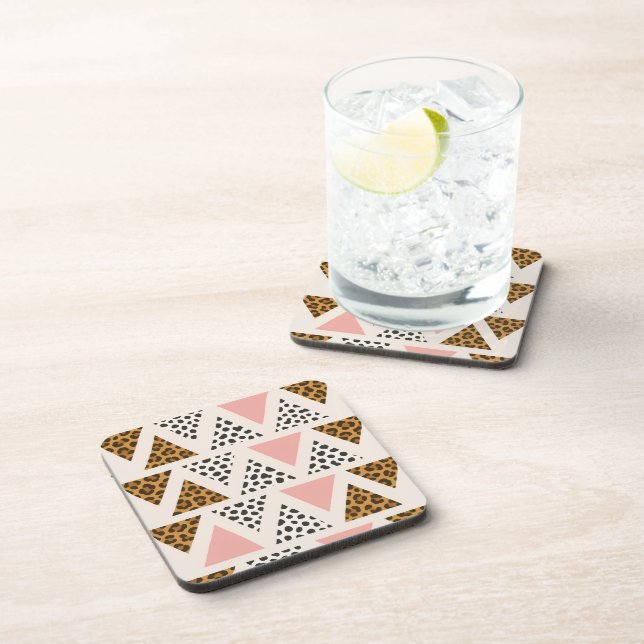 Chic Leopard & Pink Triangle Pattern Coaster (Right Side)