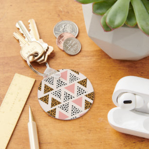 Chic Leopard & Pink Triangle Pattern Key Ring