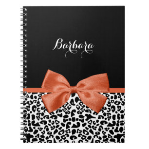 Chic Leopard Print Burnt Orange Bow With Name Notebook