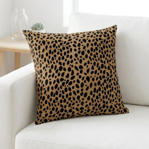 Chic Leopard Print Cheetah Spots Brown Black Throw Cushion