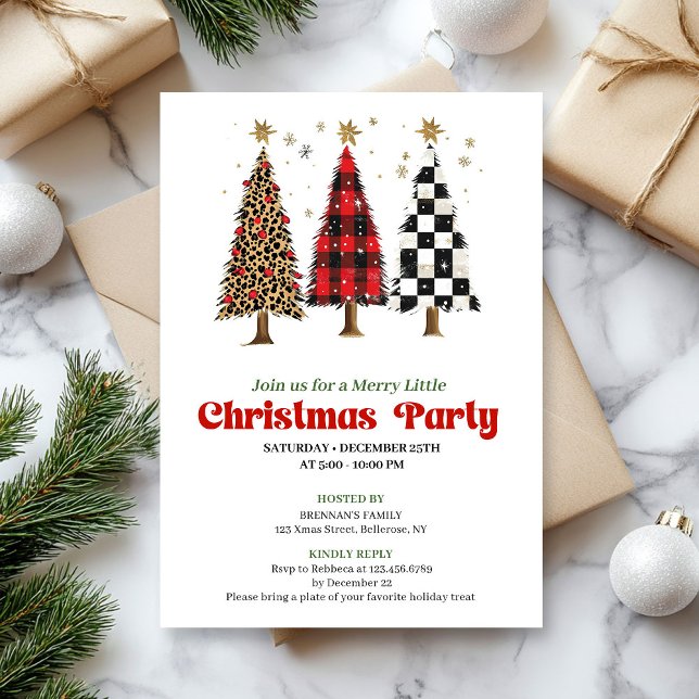Chic leopard print Christmas tree holiday invite (Chic leopard print Christmas tree holiday invite)