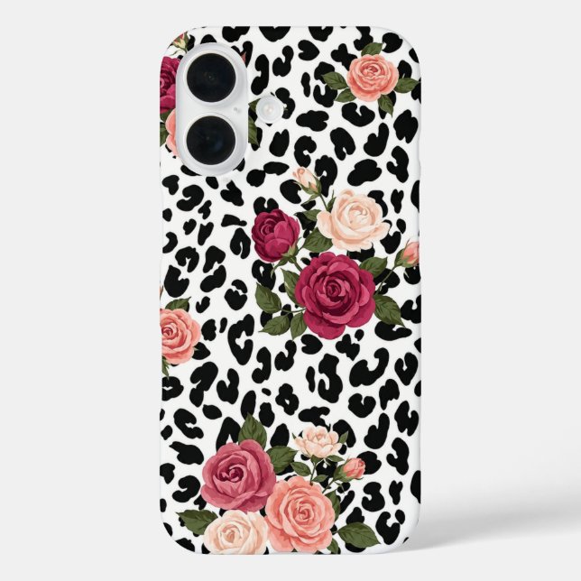 Chic Leopard Print Floral Phone Case with Roses (Back)