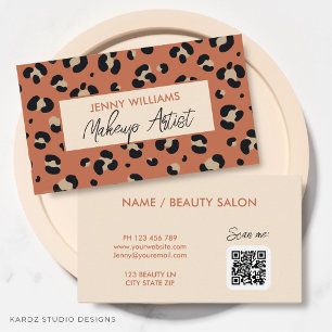 Chic Leopard Print Modern Makeup Artist Business Card
