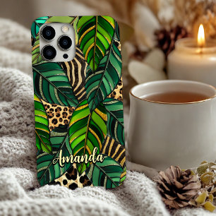 chic leopard print monstera leaves monogram Case-M iPhone 16 Case