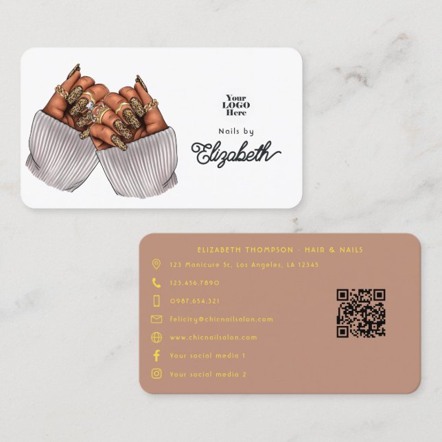 Chic Leopard Print Nail Salon Branding Design Business Card (Front/Back)