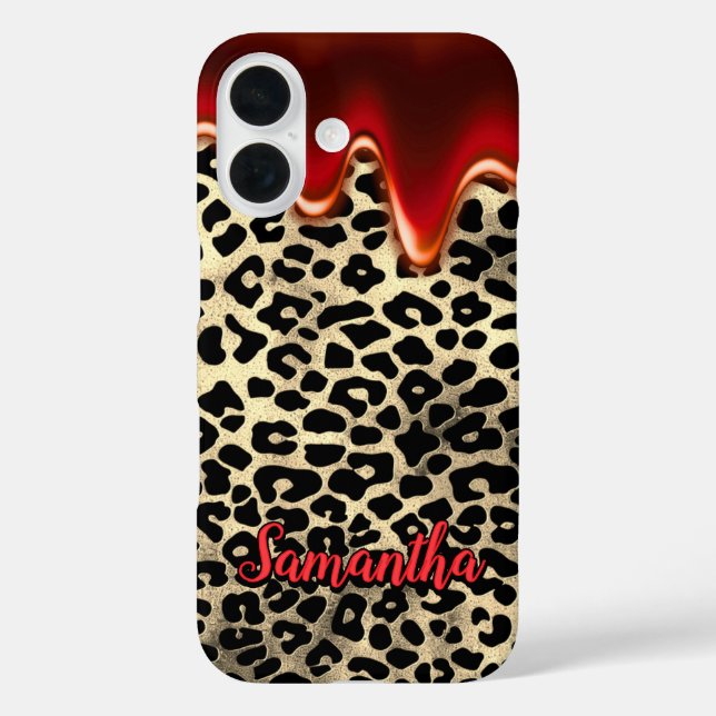 chic leopard print red dripping monogram Case-Mate Case-Mate iPhone Case (Back)