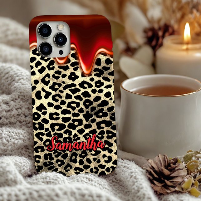 chic leopard print red dripping monogram Case-Mate Case-Mate iPhone Case (Creator Uploaded)