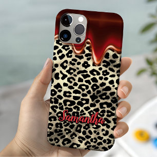 chic leopard print red dripping monogram Case-Mate iPhone 16 Case