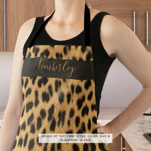 Chic Leopard Print Script Name Apron