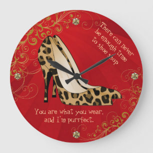 Chic Leopard Print Stiletto Heels Wall Clock