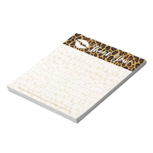 Chic Leopard Print with Lips Thank You Notepad (Rotated)