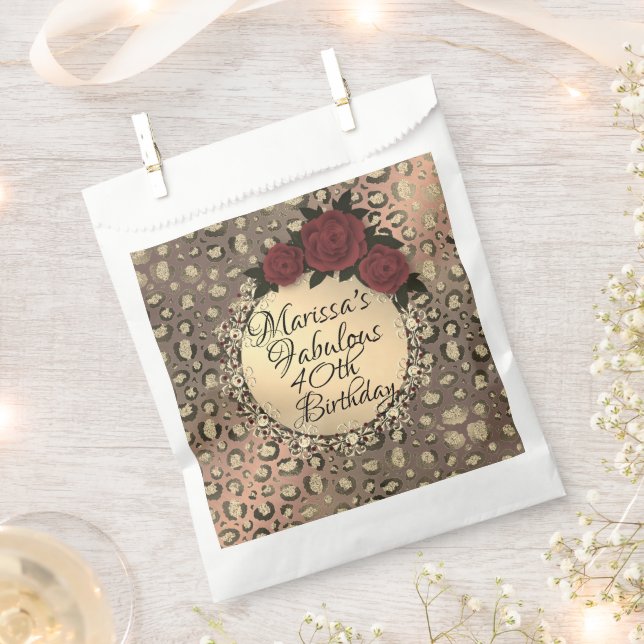 Chic Leopard Rose Fabulous 40th Birthday  Favour Bag (Clipped)