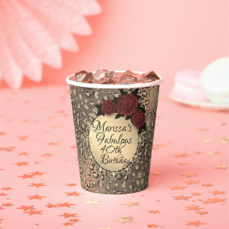 Chic Leopard Rose Fabulous 40th Birthday   Paper Cups