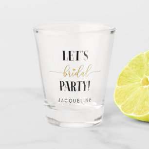 Chic Lets Bridal Party Gold Glitter Script w Name Shot Glass