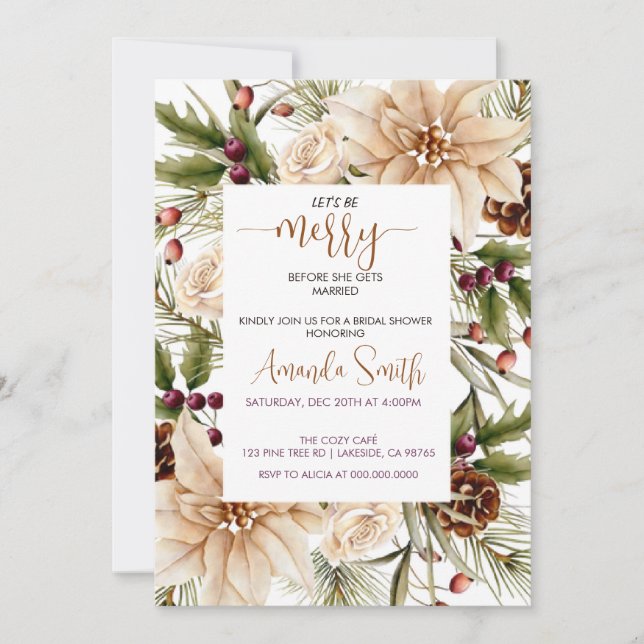 Chic let's merry christmas bridal shower invitation (Front)