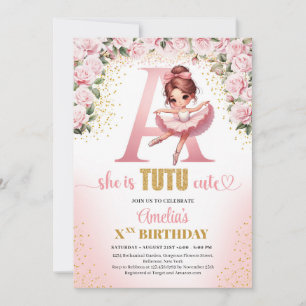 Chic letter A monogram ballerina girl birthday Invitation