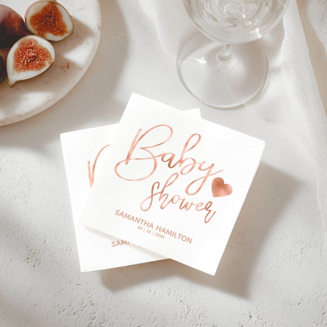 Chic Lettered Rose Gold Foil Blush Baby Shower Napkin (Creator Uploaded)