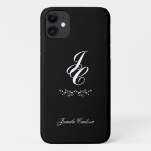 chic lettering graphic foliage black iPhone 11 case