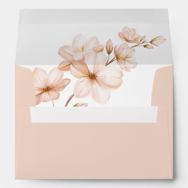Chic Light Apricot Pink Boho Floral Envelope (Back (Bottom))