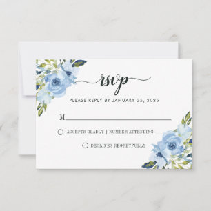 Chic Light Blue Floral Watercolor Spring Wedding RSVP Card