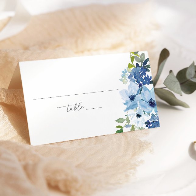 Chic Light Blue Watercolor Floral Wedding Lined Place Card (Creator Uploaded)