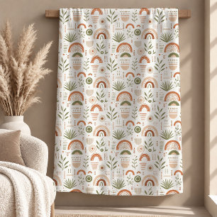 Chic Light Brown Ivory Sage Boho Rainbow Blanket