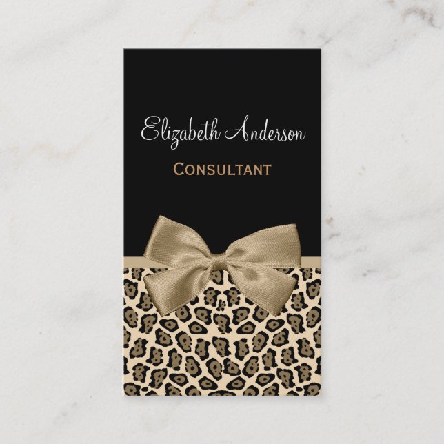 Chic Light Brown Jaguar Boutique Stylish Sand Bow Business Card (Front)