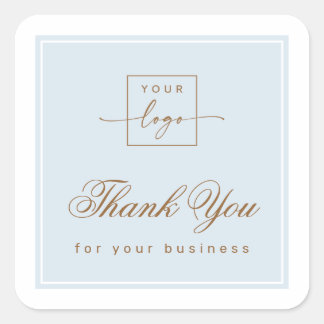 Chic light dusty blue custom logo thank you square sticker