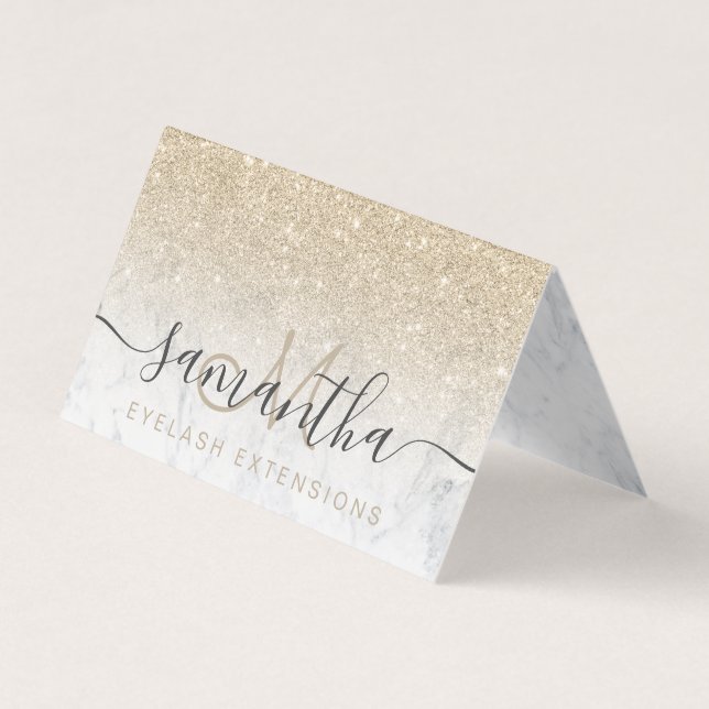 chic light gold glitter ombre marble eye aftercare business card (Front)