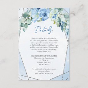 Chic light pastel blue flowers eucalyptus details enclosure card