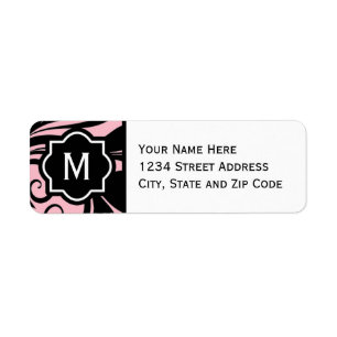 Chic Light Pink Black and White Flourish Monogram Return Address Label