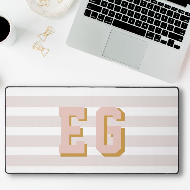 Chic Light Pink Preppy Monogram Initials Desk Mat (Creator Uploaded)