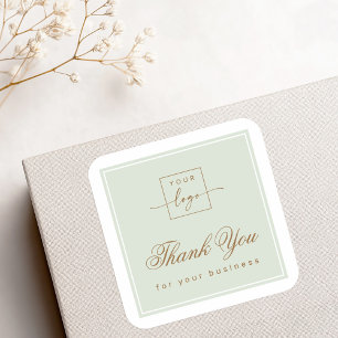 Chic light sage green custom logo thank you square sticker