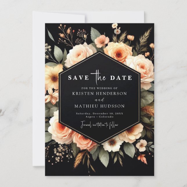 Chic Light Sage Peach Wedding Save The Date (Front)