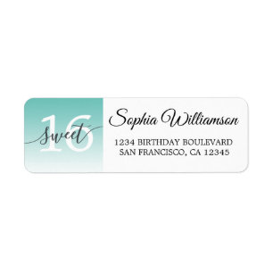 Chic Light Teal Ombre Sweet 16 Birthday Return Address Label