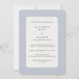 Chic Lilac-Blue + White Small Wave Pattern Wedding Invitation