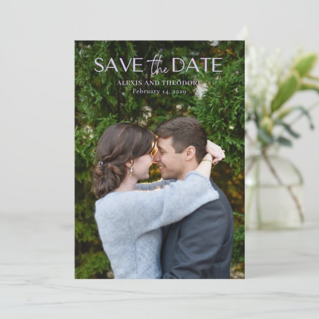Chic Lilac Photo Modern Wedding Save The Date (Standing Front)
