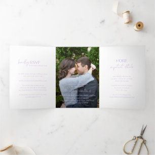 Chic Lilac Photo Modern Wedding Tri-Fold Invitation