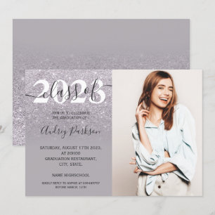 Chic lilac purple glitter ombre photo graduation invitation