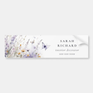 Chic Lilac Purple Wildflower Butterfly Watercolor Bumper Sticker