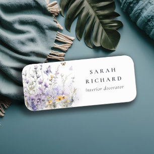 Chic Lilac Purple Wildflower Butterfly Watercolor Name Tag