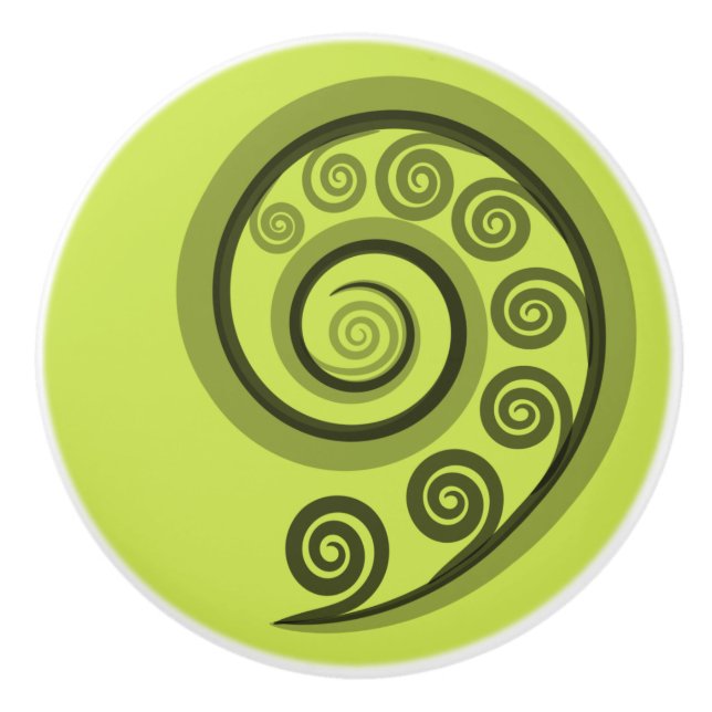 Chic Lime-Green Curly Swirls Ceramic Knob (Front)