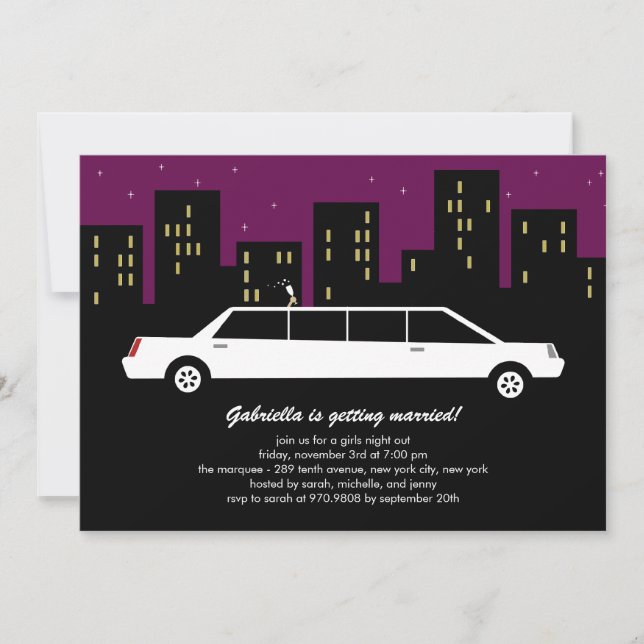 Chic Limousine Bachelorette Party Invitations (Front)