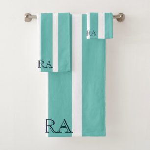 Chic Lined Sage Green Monogrammed Bath Towel Set